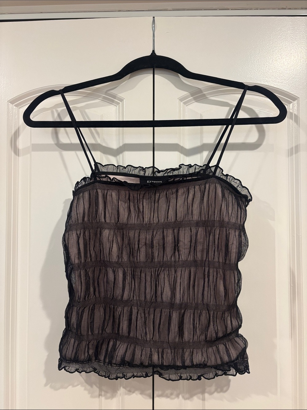 Vintage Express Sheer Ruffled Black Cami Top